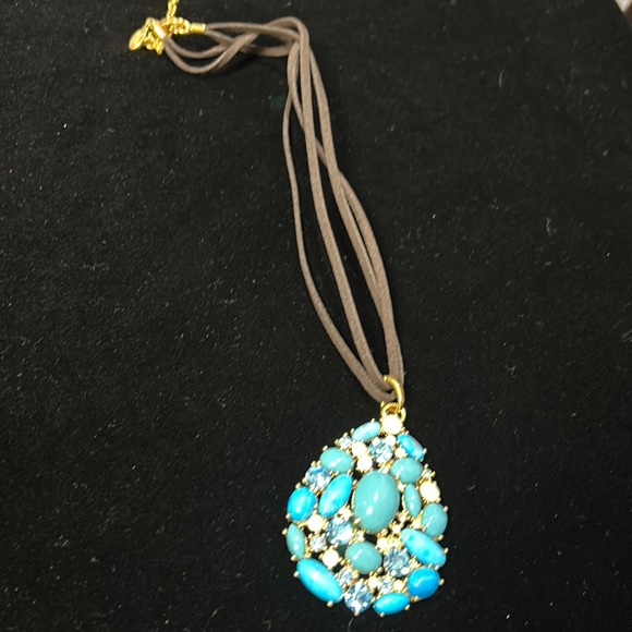 #4 Vintage Joan Rivers Pendant, Turquoise & Crystals Set in Gold,17" + 3" - Picture 2 of 9